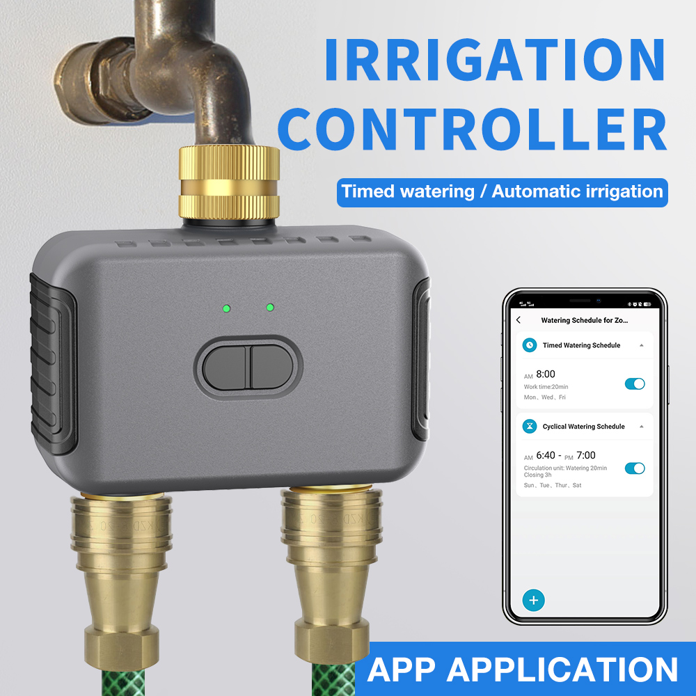 Smart Garden Watering System - Tuya-temporizador de riego de 2 zonas,